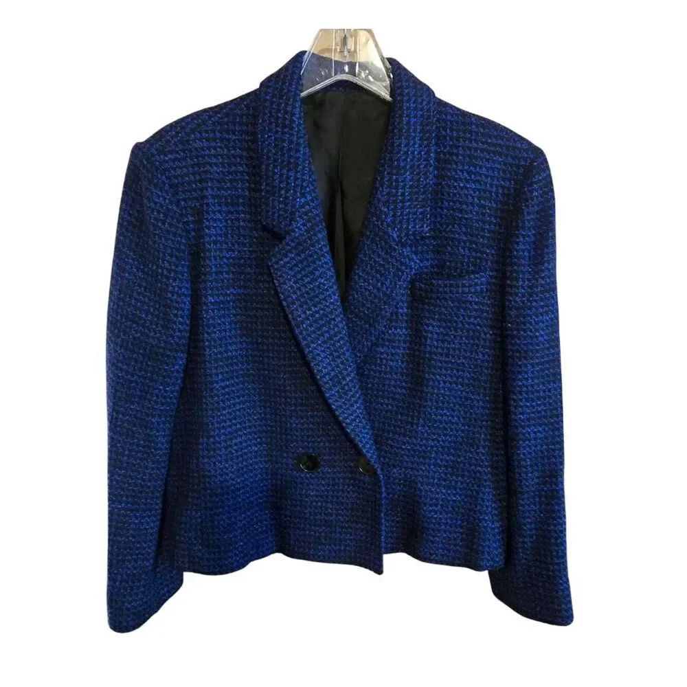Blue & Black Houndstooth Blazer USA Made vintage old money classic quiet eleganc